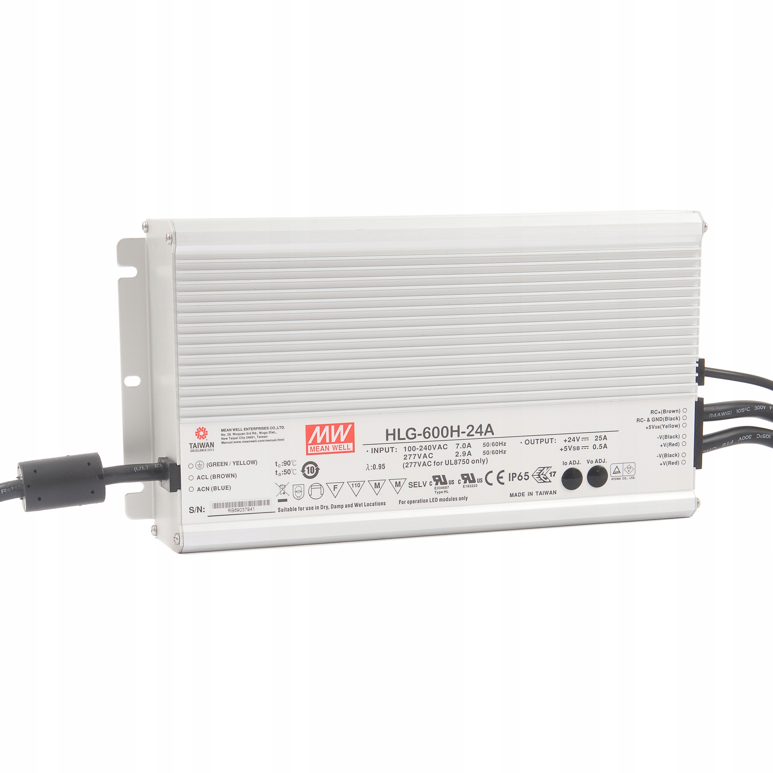 Vysoce účinný Led napájecí zdroj 24V 25A, nastavitelný, Pfc, IP65, Mean Well