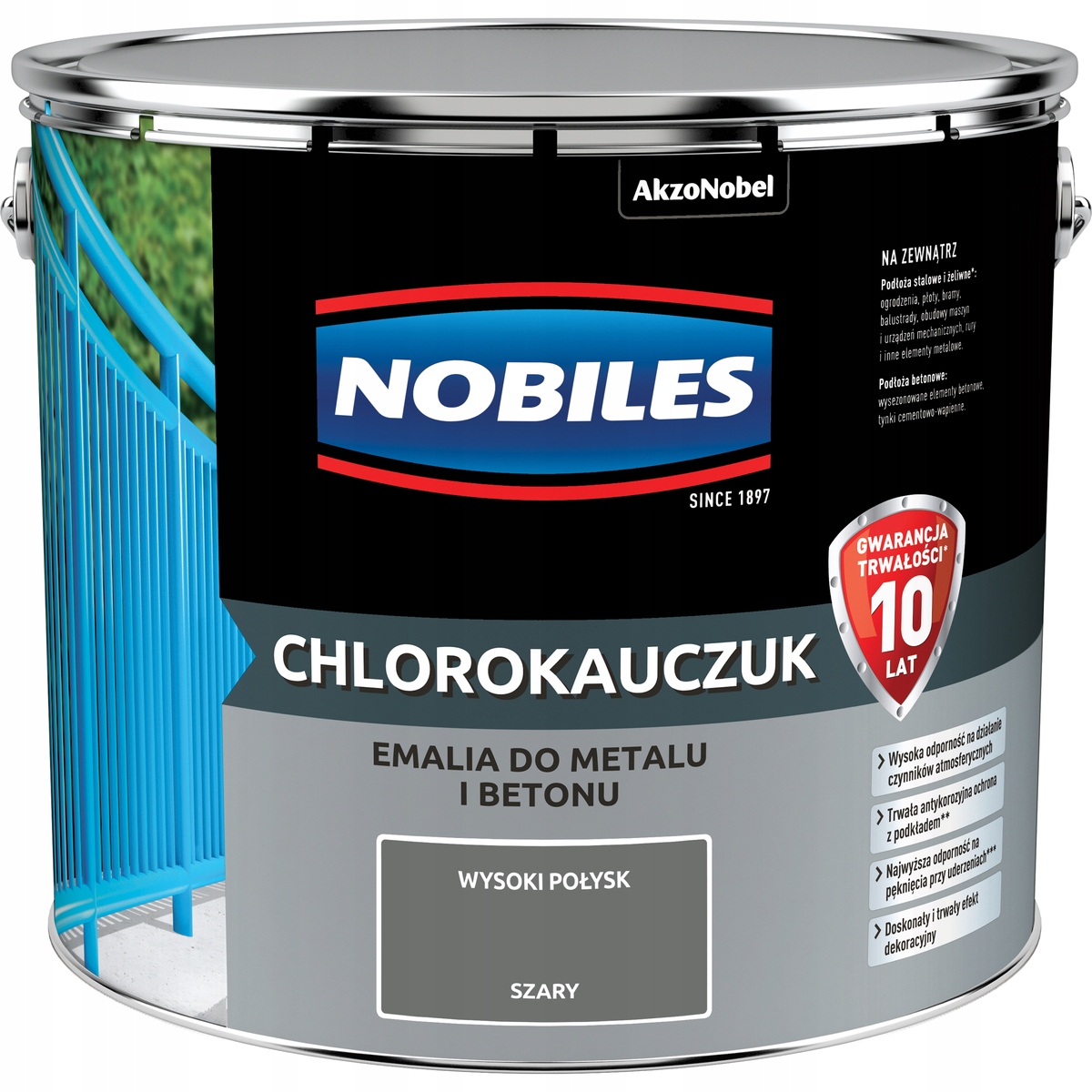 Nobiles Farba do betonu metalu Chlorokauczukowa Chlorokauczuk 10L Szary