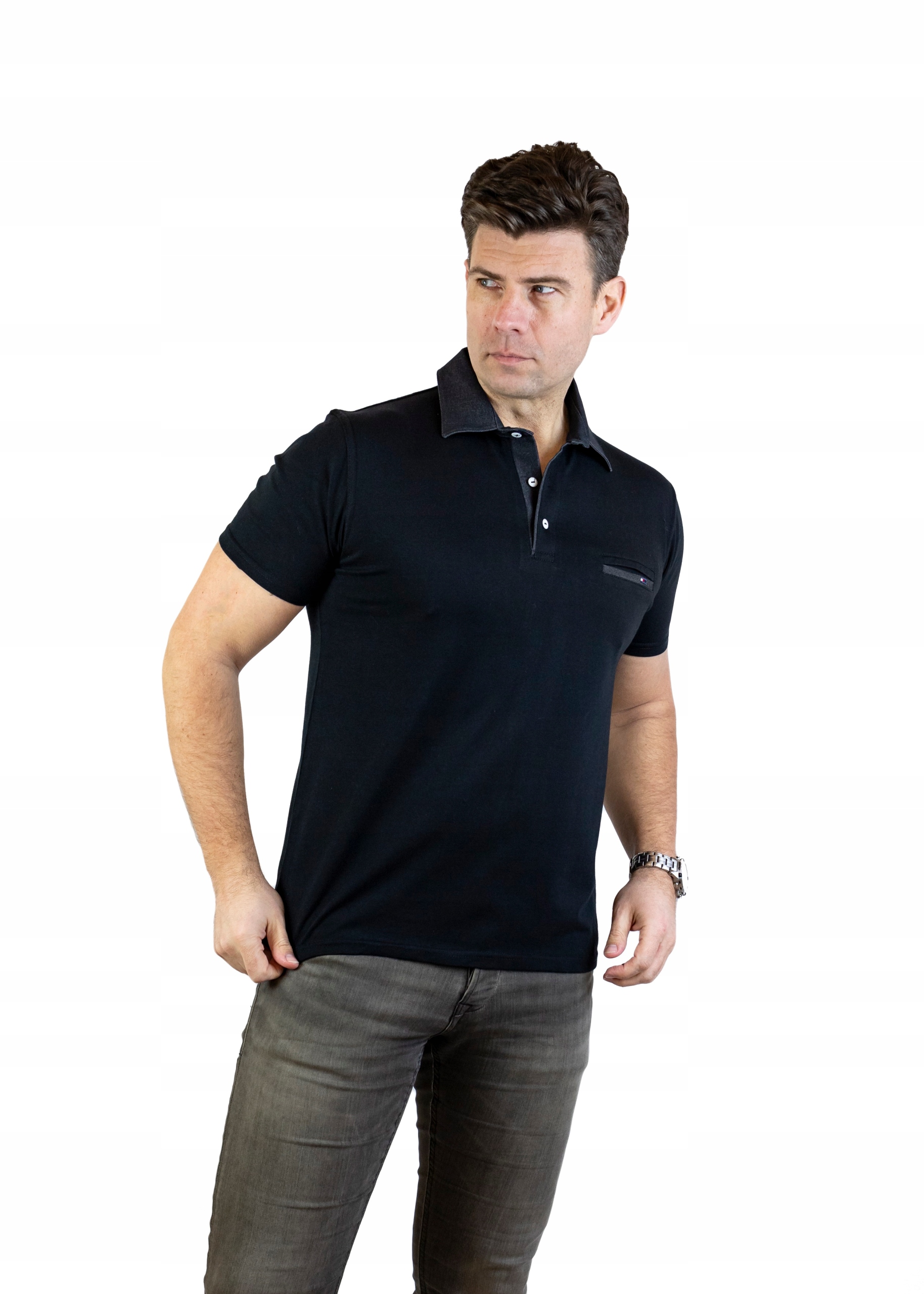 

Męska Polówka T-shirt Czarny r. L