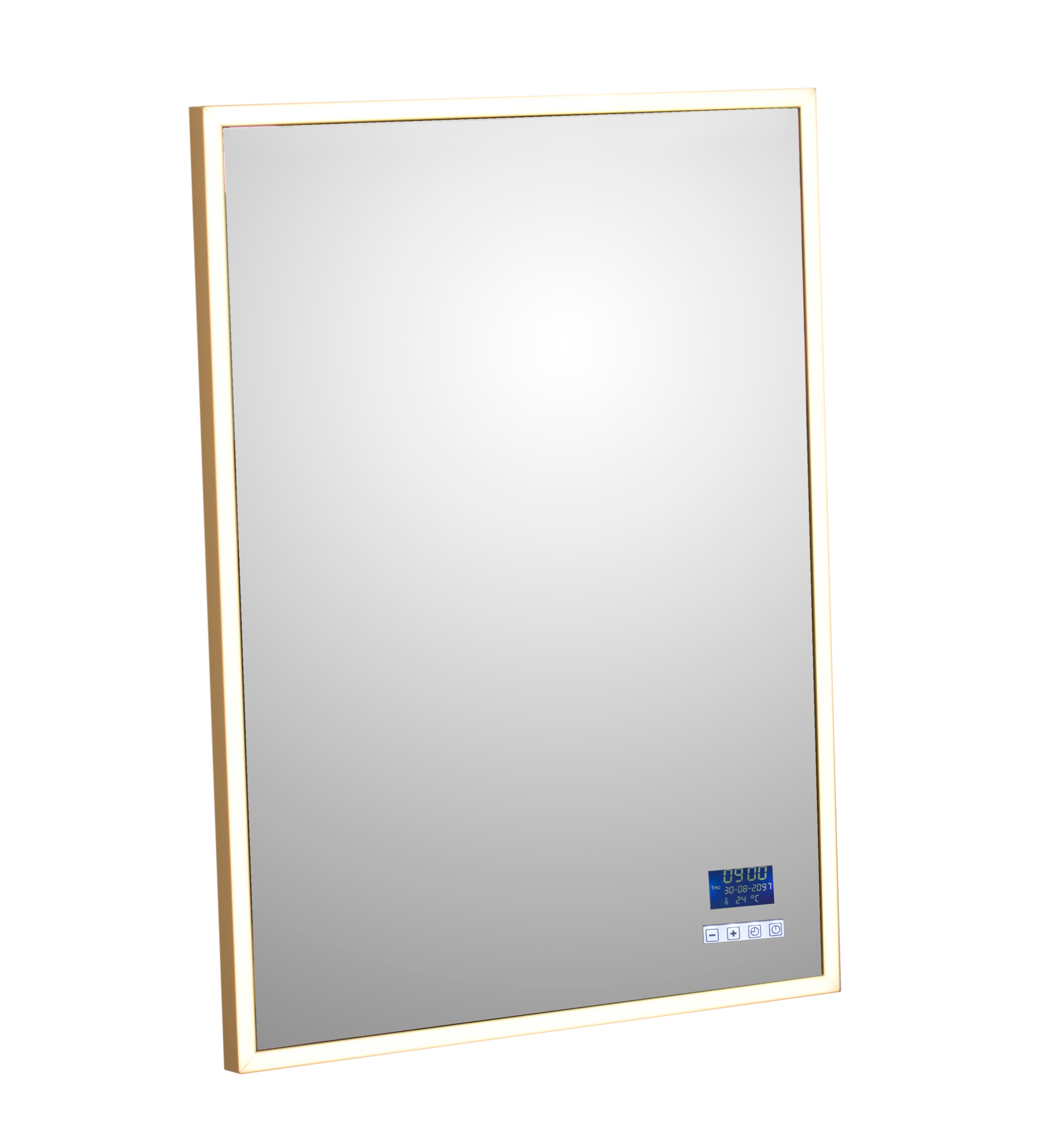 Zrcadlo V Zlatém Led Rámu 60X80 CM S Hodinami, Silné Osvětlení