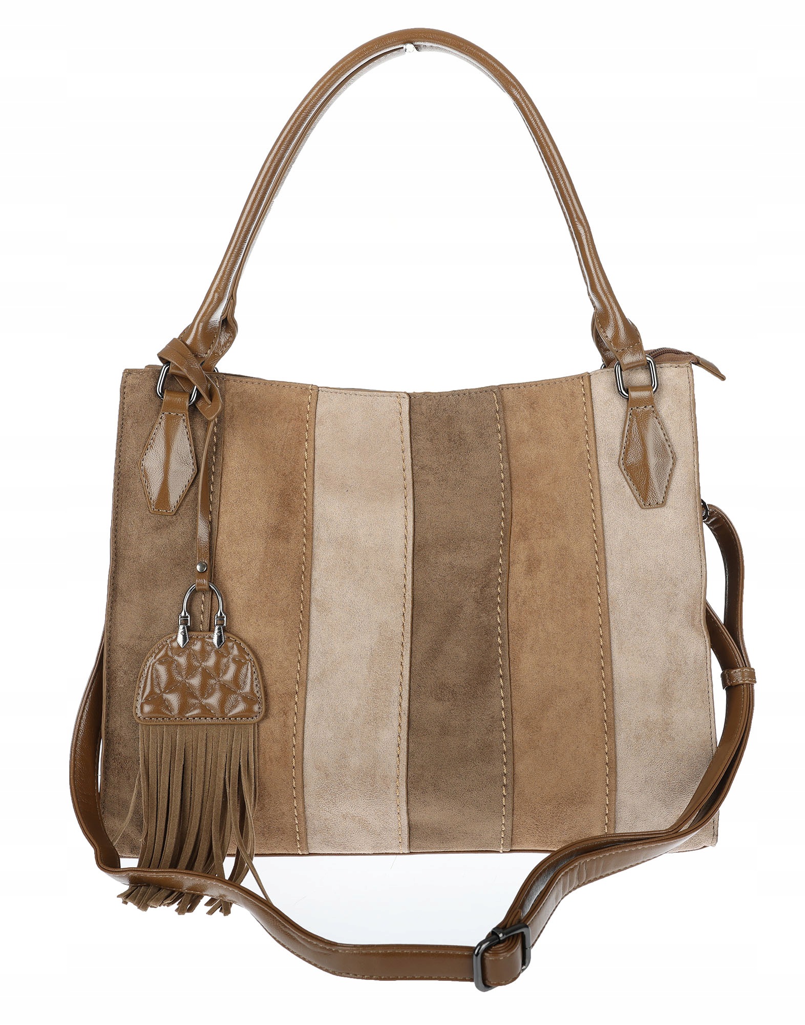 Dámská shopper kabelka se semišovou taškou s boho střapci přes rameno MC796 Béžová