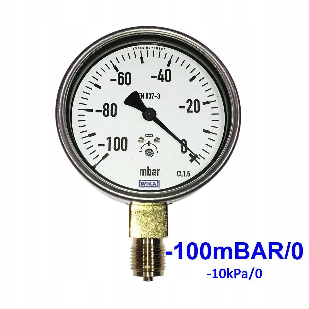 -100mBAR/0 (-10kPa/0)G1/2" Wakuometr puszkowy 100mm Wika 612.20.100 EN837-3