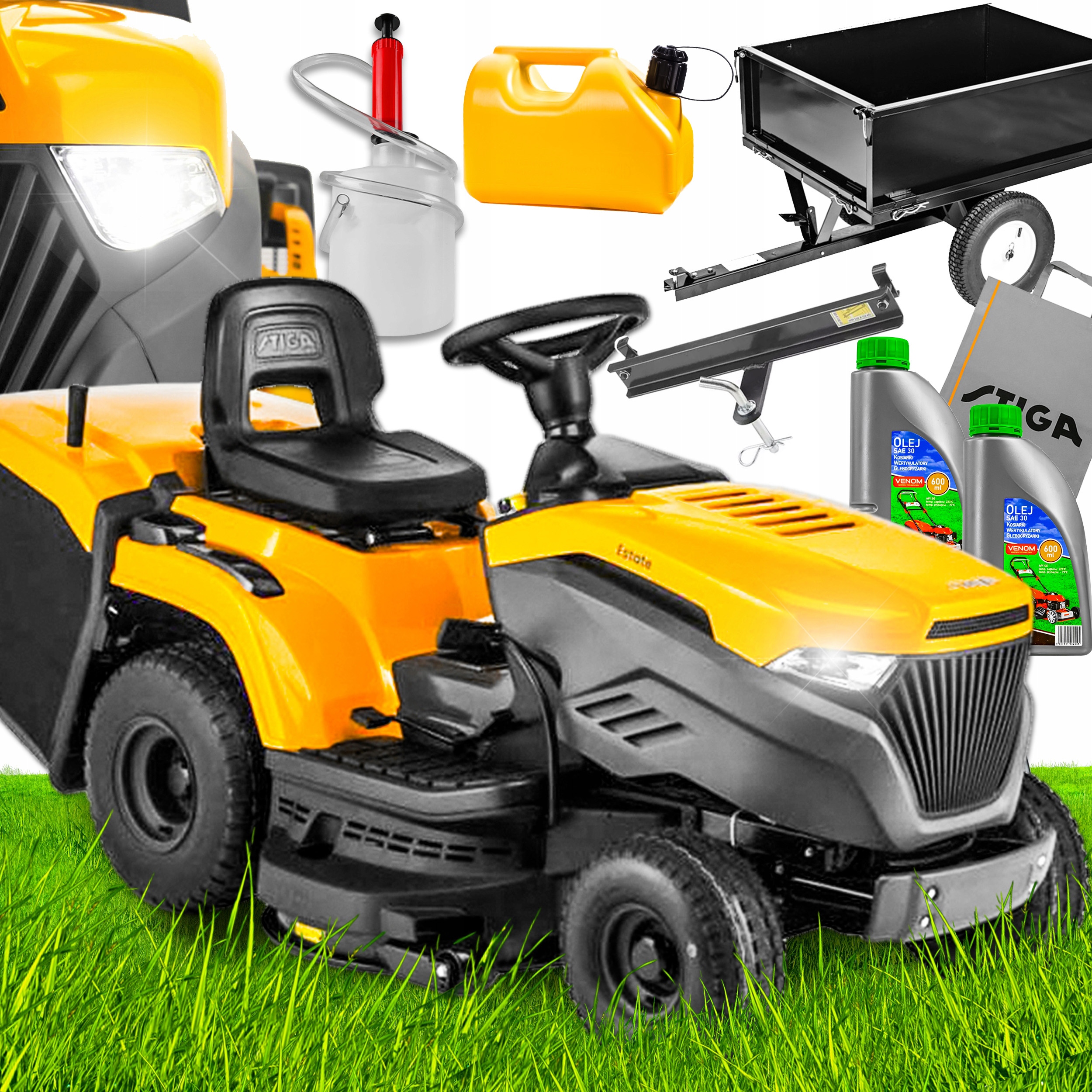 TRAKTOR OGRODOWY STIGA 2 CYLINDRY DUŻY KOSZ 240L 18KM GRATIS +PRZYCZEPKA XL