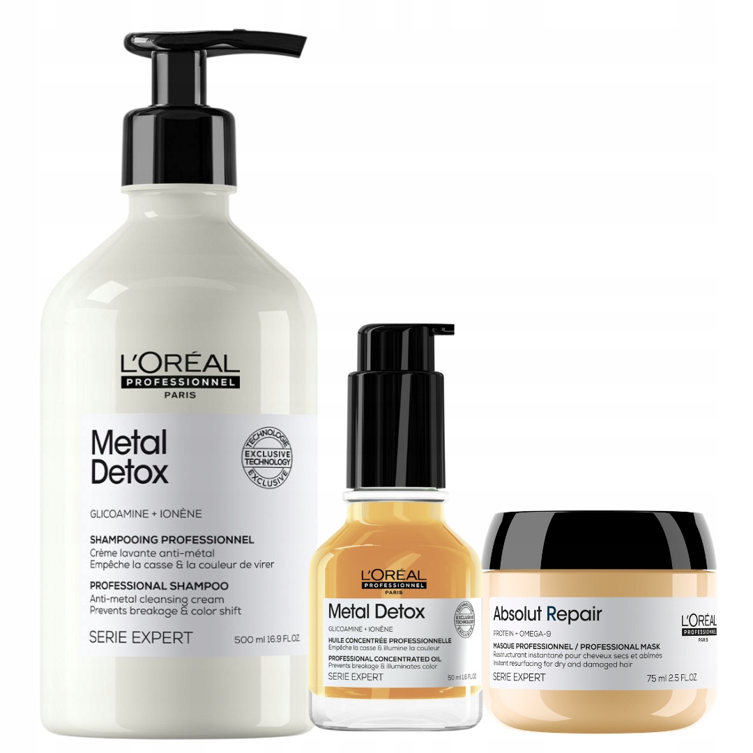 Loreal Metal Detox szampon do włosów, olejek termoochronny
