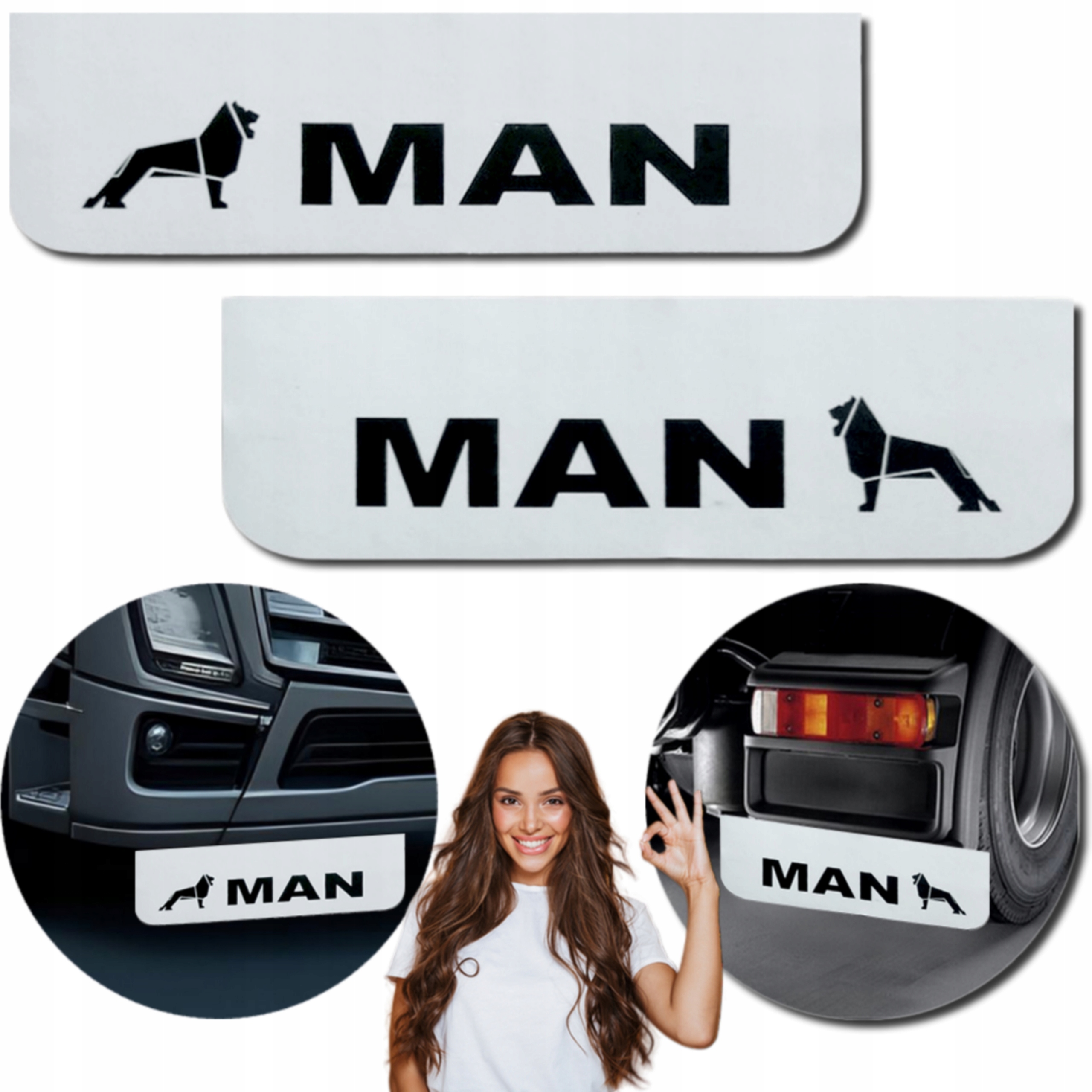 Chlapacz Fartuch Osłona błotna do Man Logo Biały-Czarny 60x18cm 2szt