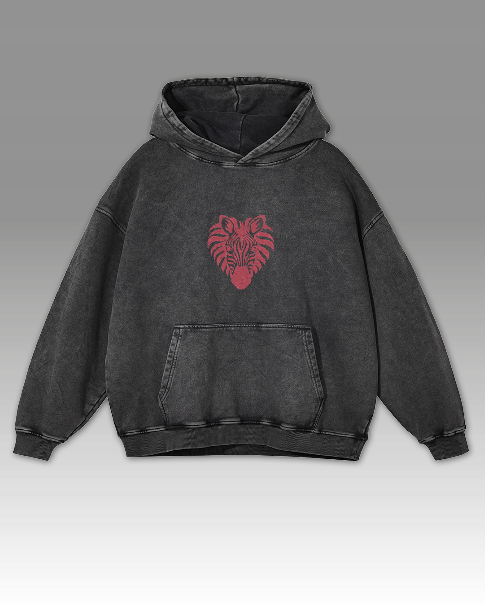 Mikina s výšivkou zebry, nadměrná velikost, seprané srdce, Zebra grafit, velikost L