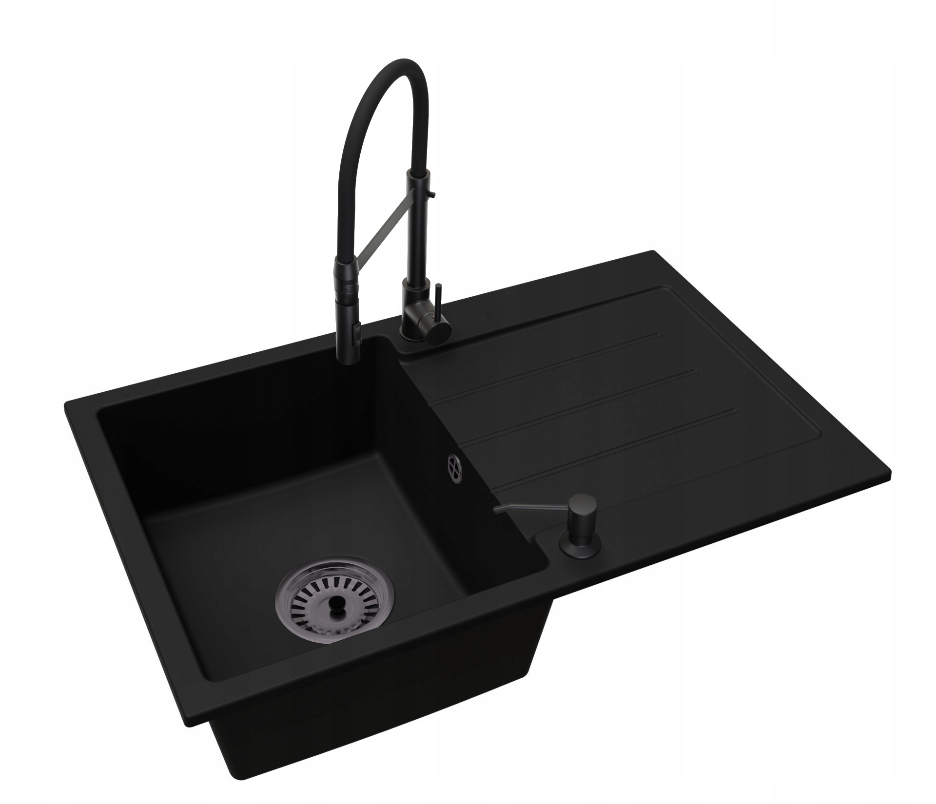 Kuchyňský Dřez Velký Jednokomorový S Odkapávačem Baterie Sifon Dávkovač