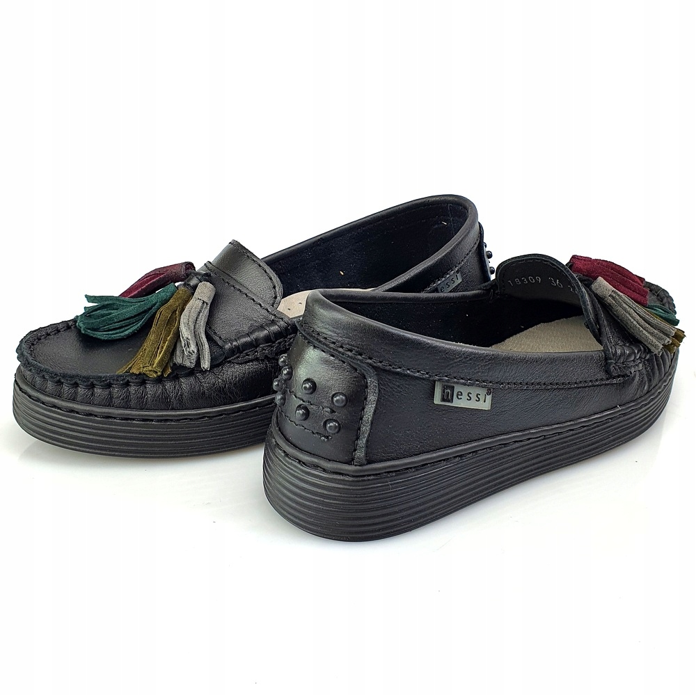 NESSI 18309 mokasyny czarne frędzle rozm. 40 Rozmiar 40