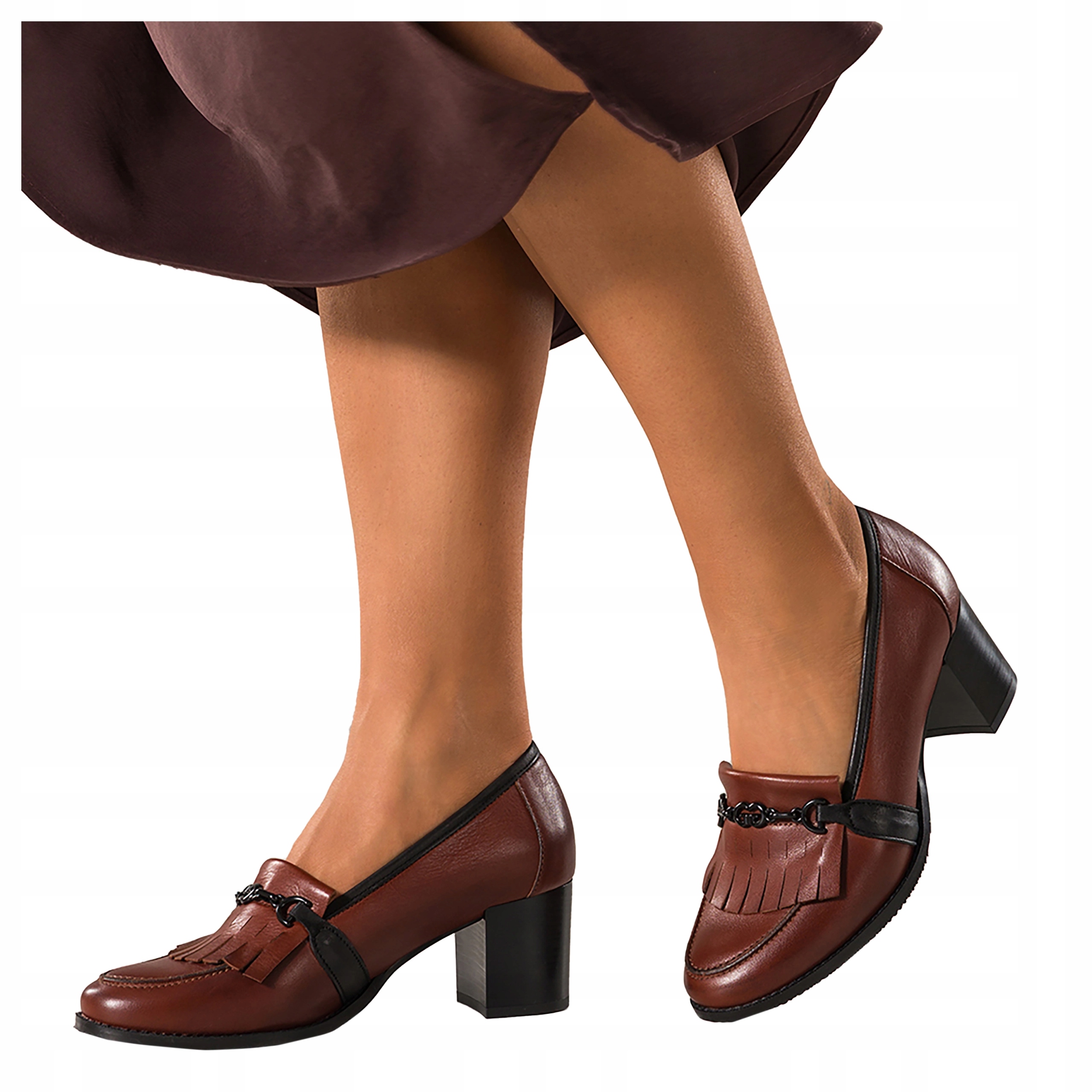 Hnědé dámské kožené Mokasíny Na Sloupku S Sponou Pohodlné Módní vel. 38