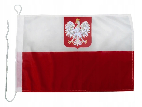 FLAGA POLSKA GODŁO NA JACHT 40x30 CM JACHTOWA BANDERA - MATERIAŁ PREMIUM