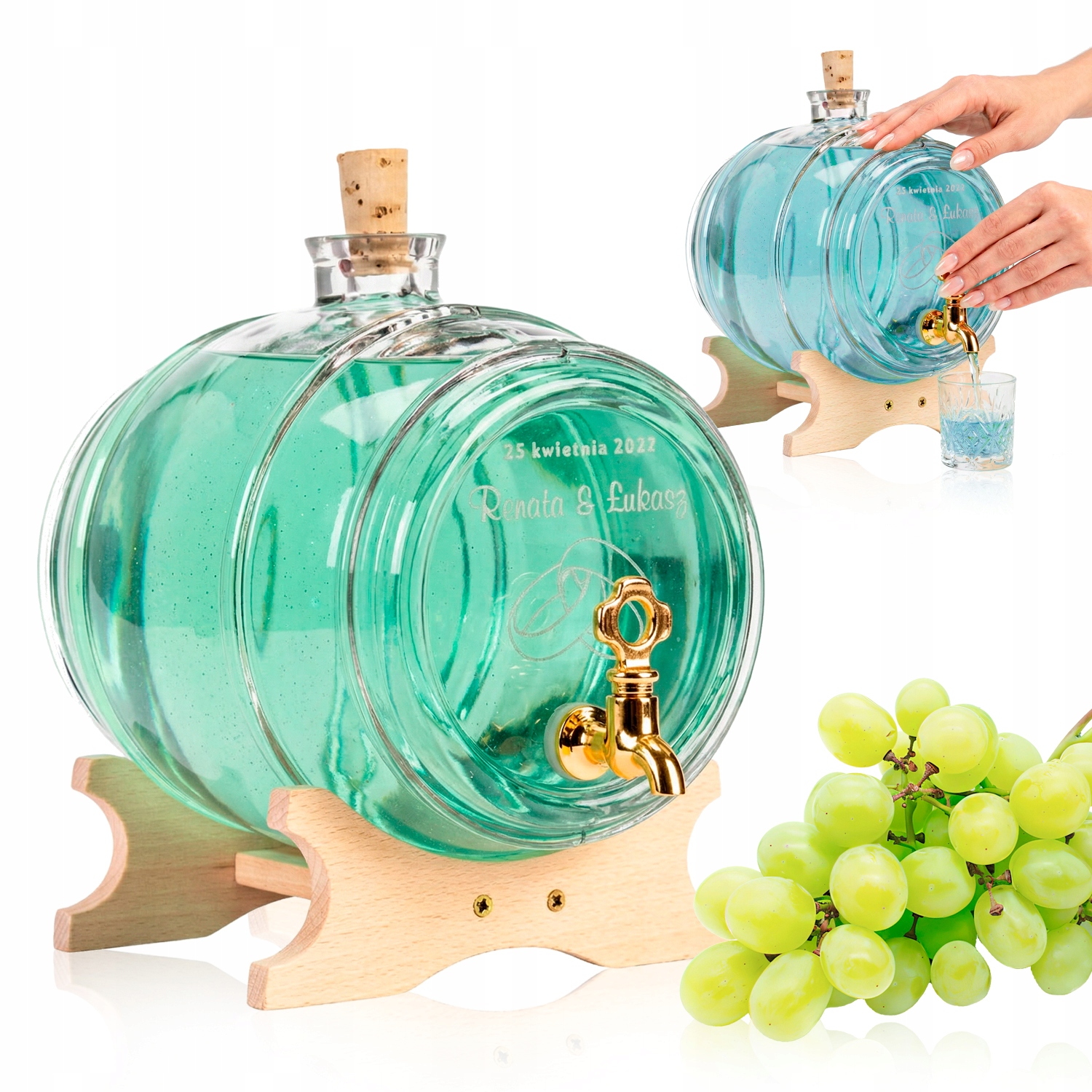 Skleněný sud antálků na bimber likéry whisky vodku 4 l Karafa s gravírováním