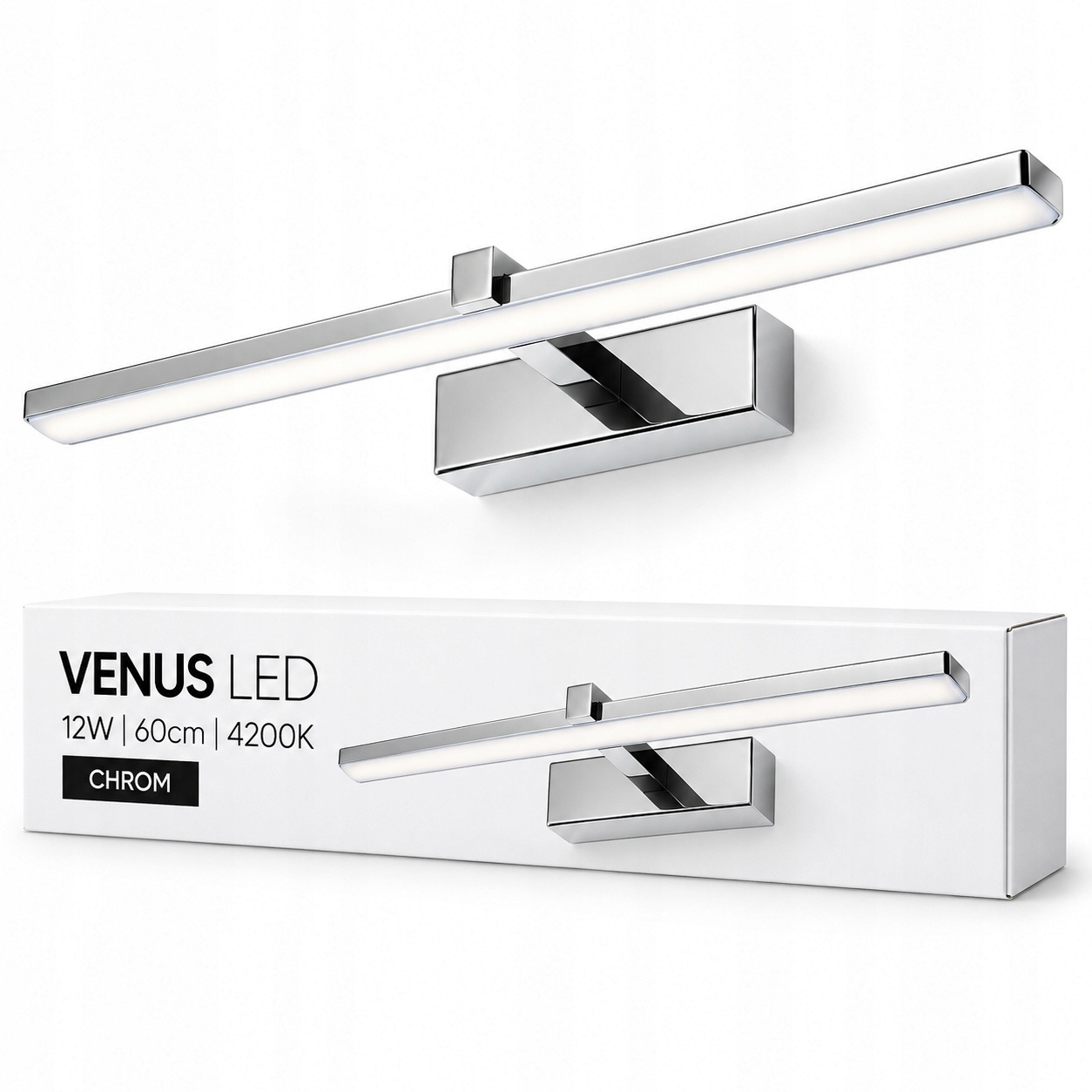 Led koupelnová lampa 60 cm Venus 12W chromová nástěnná lampa nad zrcadlo 4200K