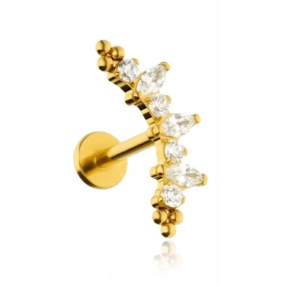Titanový náušník labret cluster s bílými zirkony zlatý 1,2/6