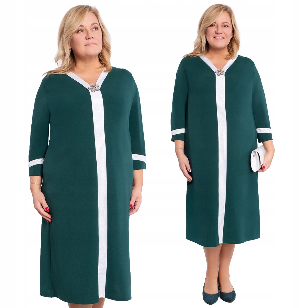 Zelená šaty s bílo-stříbrnými vložkami 48/50