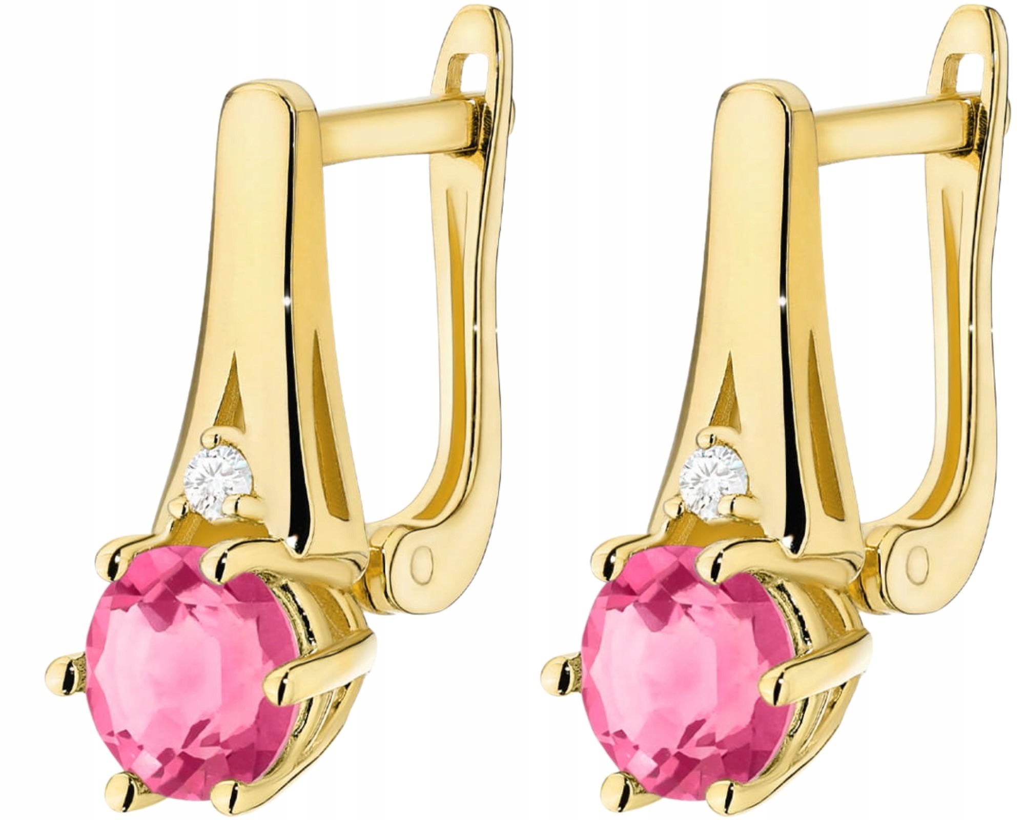 Zlaté Náušnice Růžový Topaz Brilianty Zlato 585