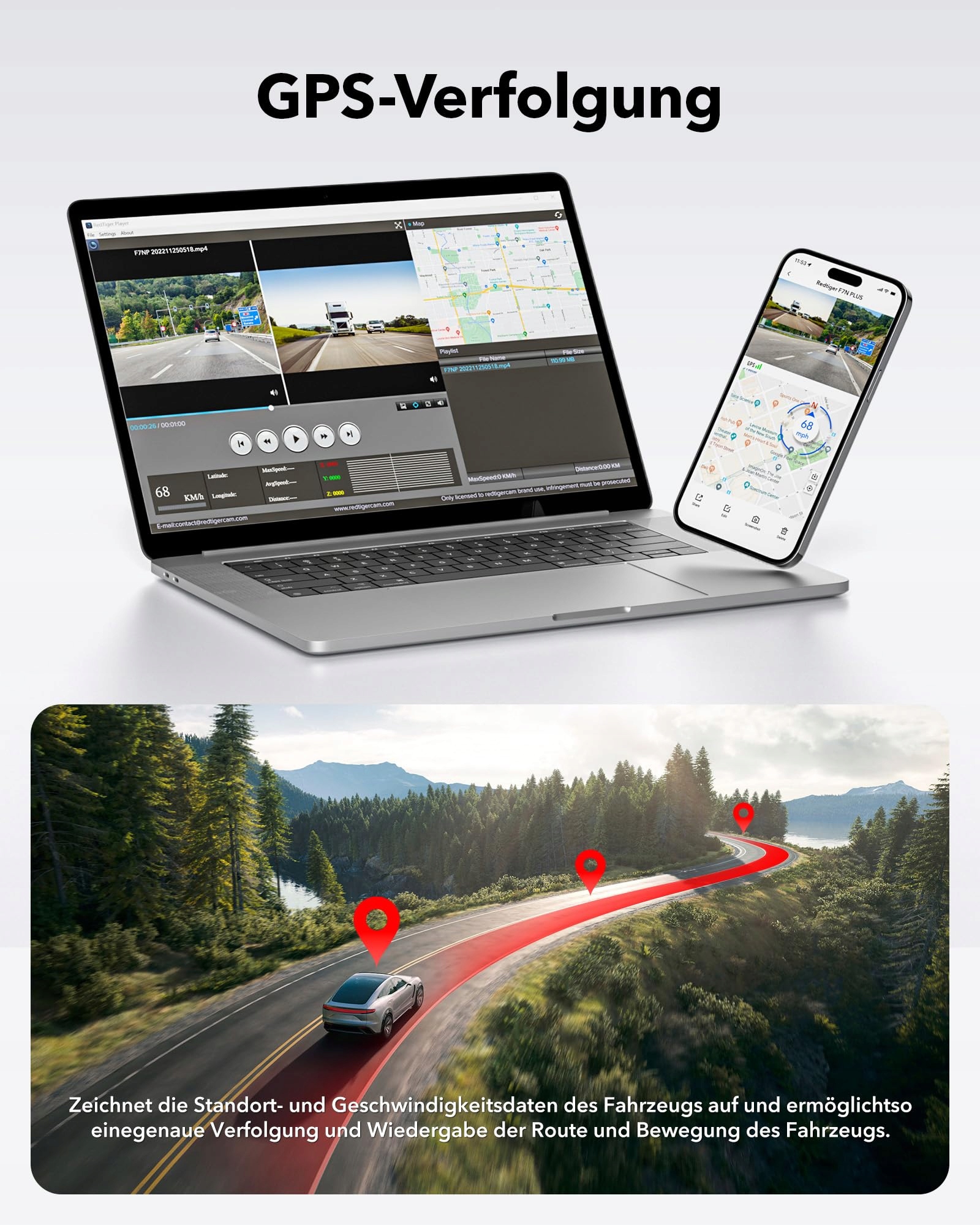 REDTIGER Kamera Samochodowa 4K GPS WiFi Ekran IPS 32GB Karta Nocny Tryb — miniatura 8