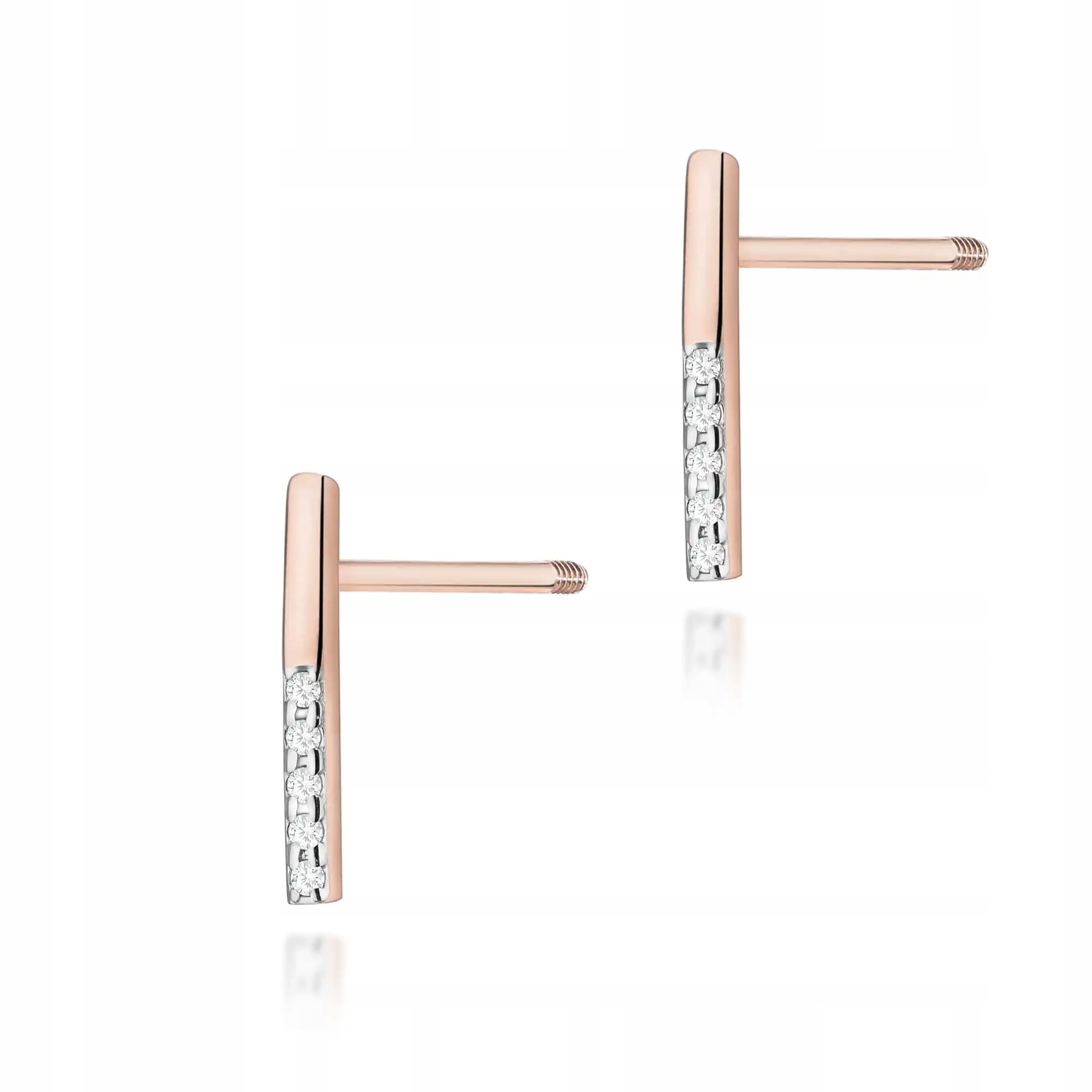 Náušnice ze zlata 585 šroubovací tyčinky s diamanty růžové zlato módní
