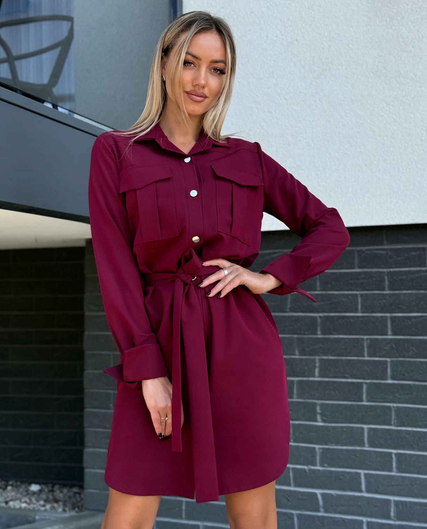 Šaty Košilová Šmizjerka Marina Elegantní s páskem Bordo L