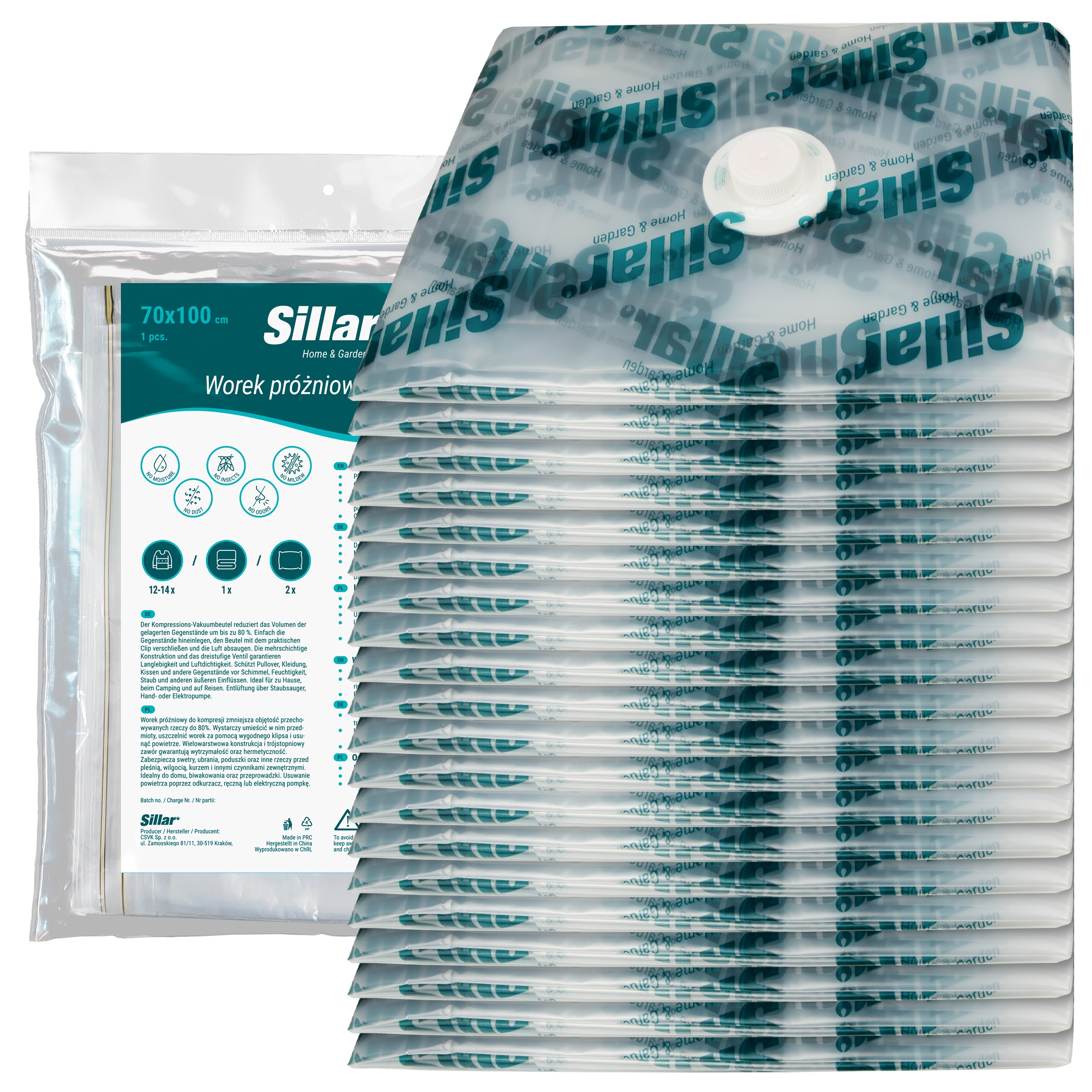 Sillar Zestaw Worek Próżniowy Mały na Odzież Ubrania Pościel 70x100cm 20szt