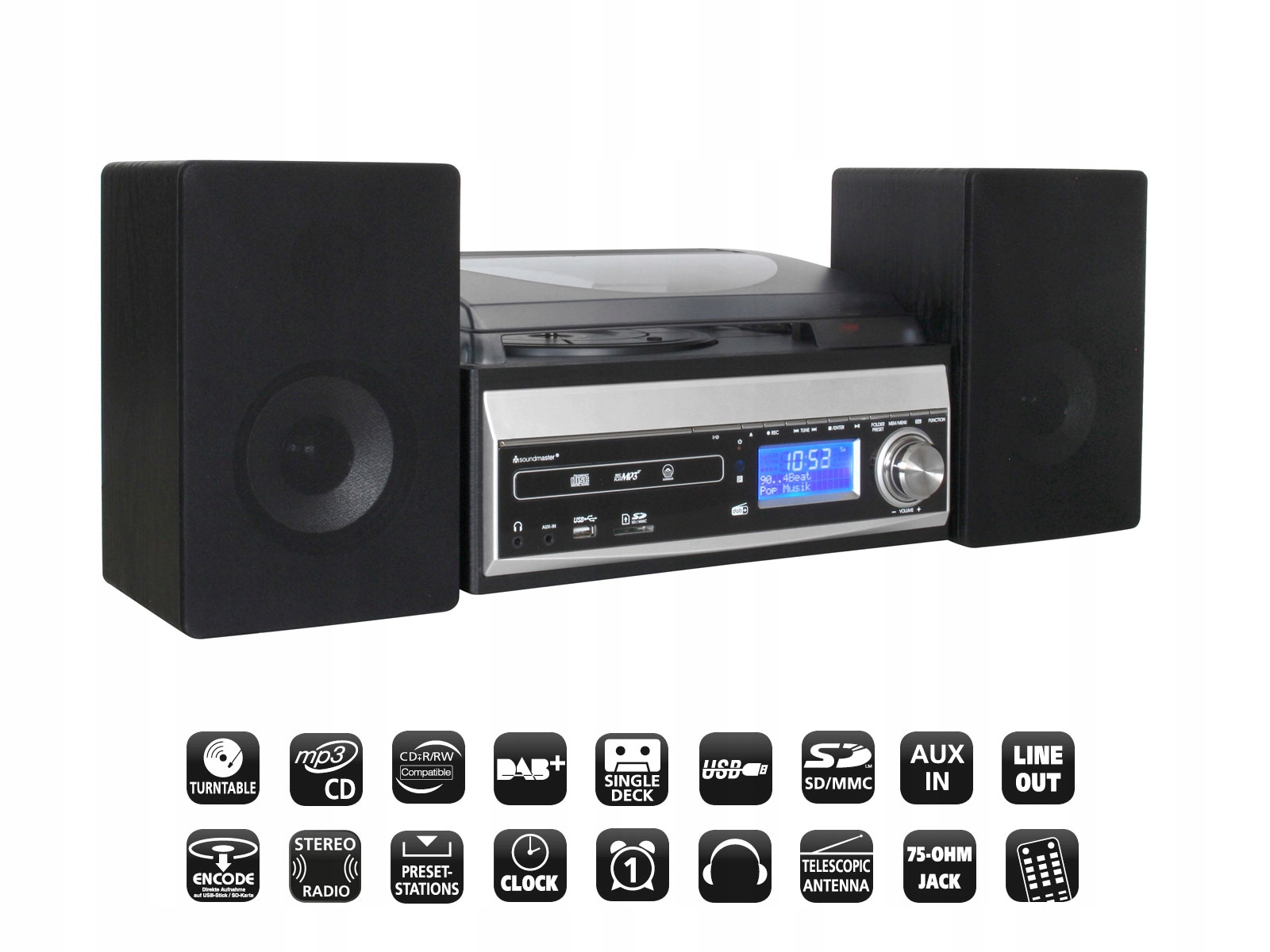 MCD1820 veža gramofón CD/MP3 rádio Fm Dab+ Usb magnet. kazetový
