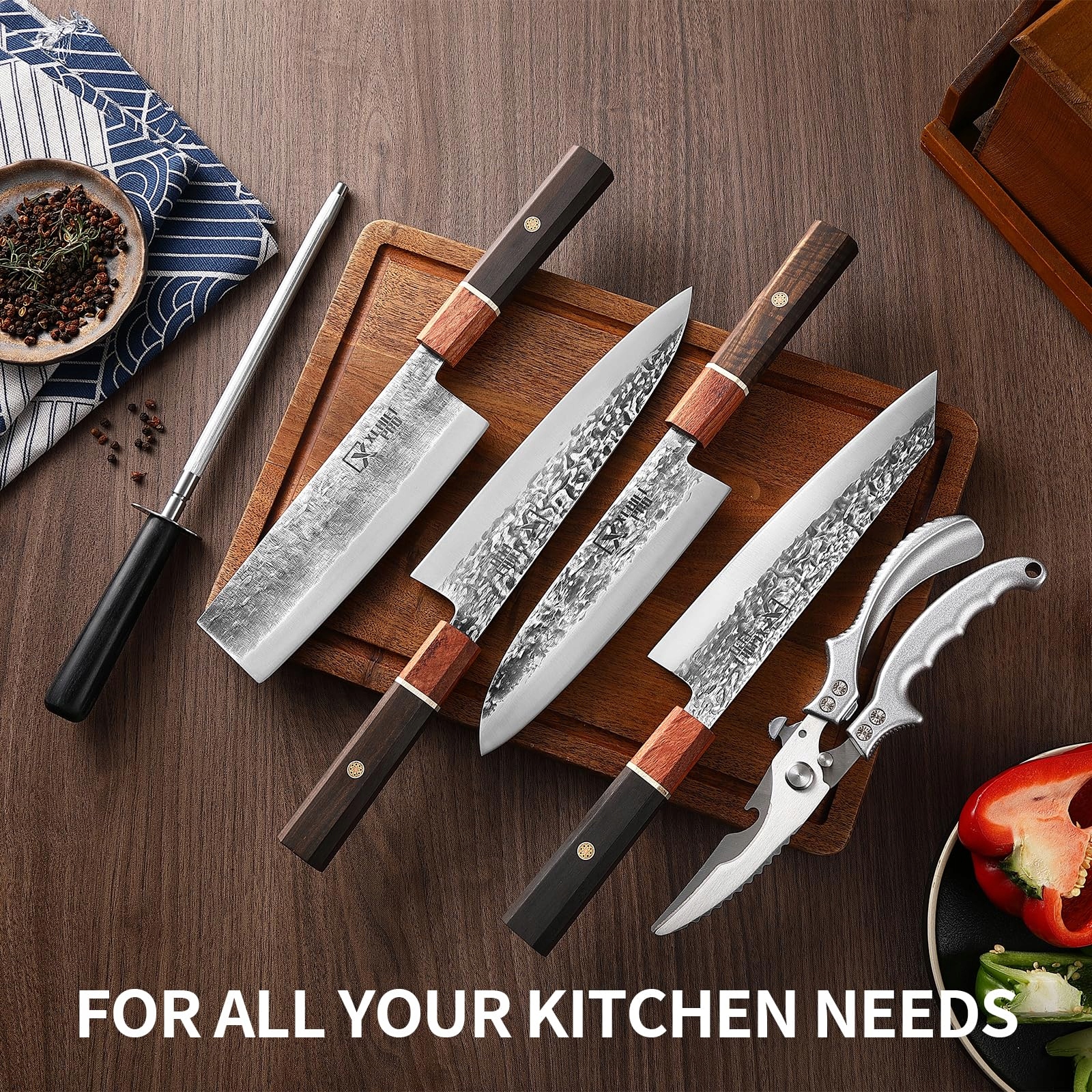 XCHIEF PRO Zestaw Noży Japońskich Stal Wysokowęglowa Nakiri Santoku — miniatura 4