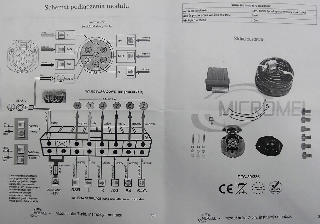 MODUŁ+WIĄZKA 7 PIN UNIWERSALNY DO HAK HOLOWNICZY Rodzaj 7 PIN