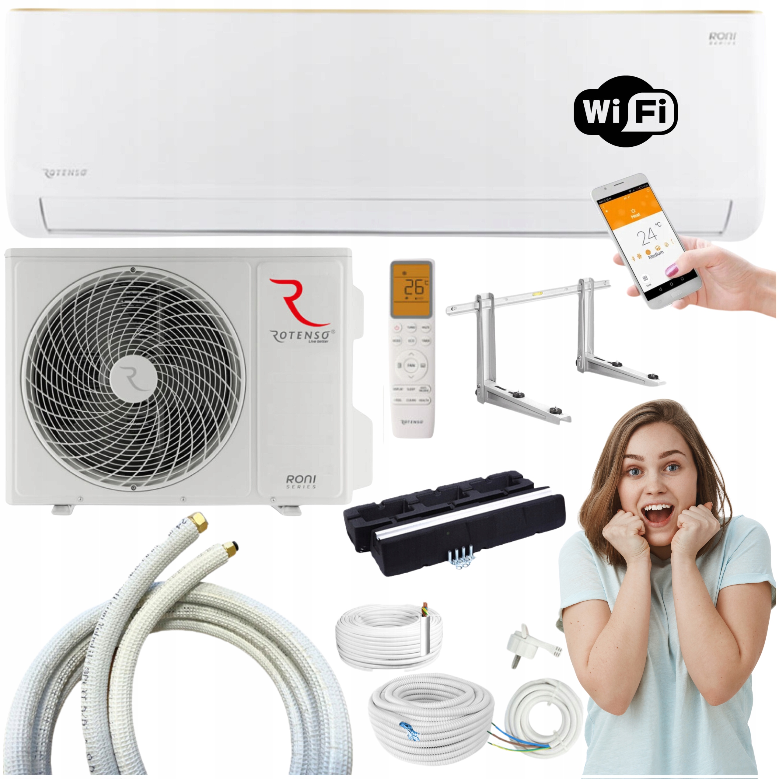 Klimatizácia Rotenso Roni 3,5 kW 40 m2 nástenná Wi Fi Súprava Pripravená Na Montáž