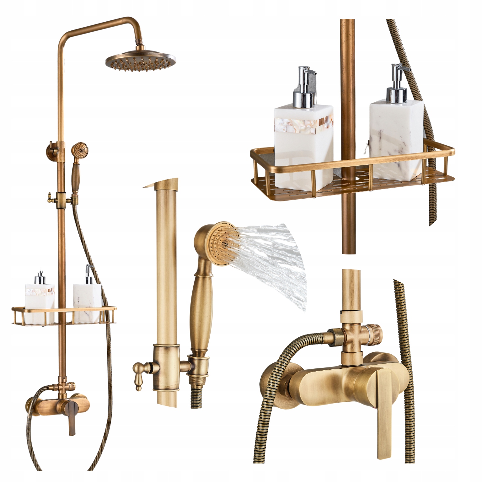 Nástenná sprchová súprava okrúhla zlatá dažďová sprcha mosadz Retro štýl