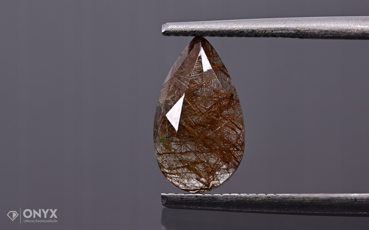 Křemen s rutilem fazetovaná slzná růžice 10,5x6 mm