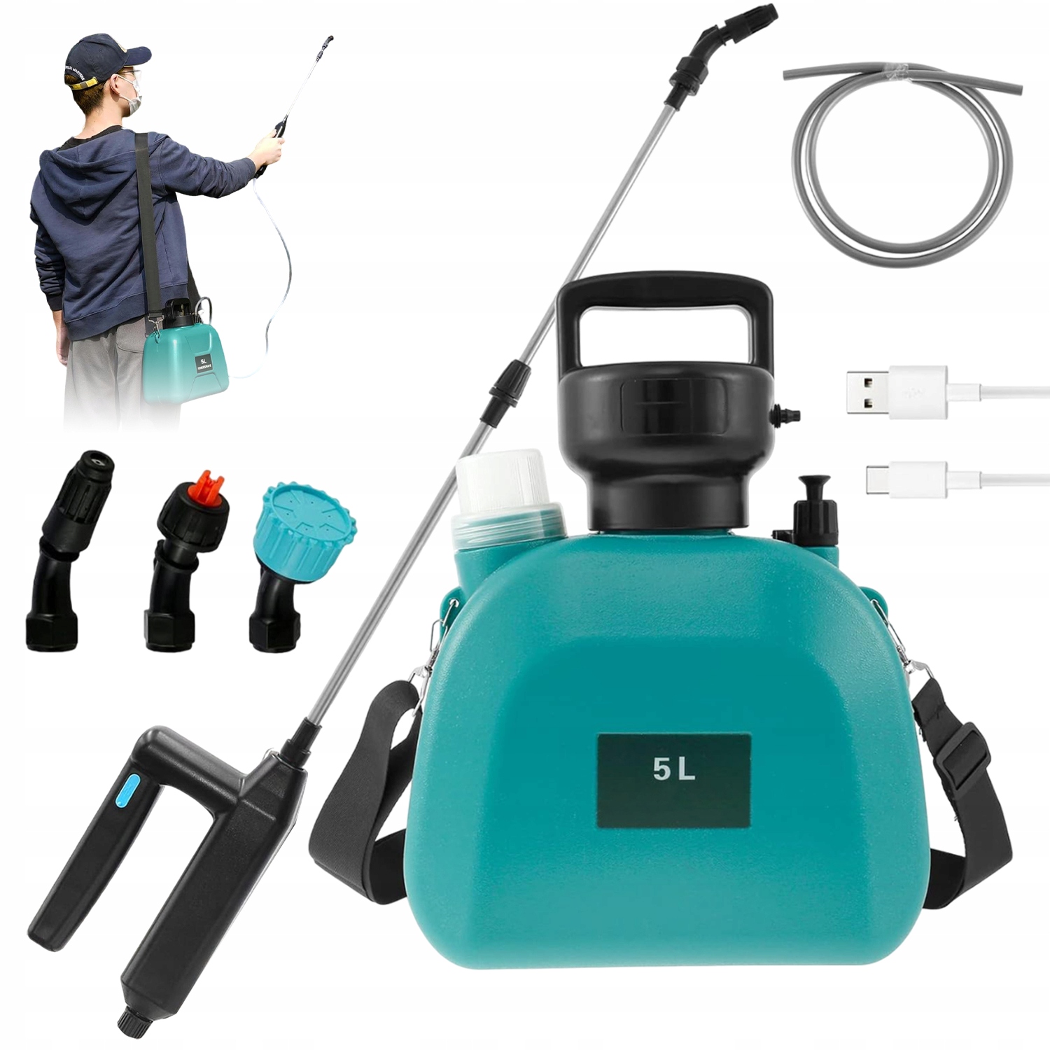 Elektrický Akumulátorový Tlakový Zádový Postřikovač 3 Trysky 5 L