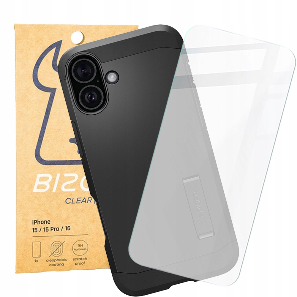 Pouzdro sklo pro iPhone 16, Spigen, Bizon, sada, zadní kryt, pouzdro na sklo