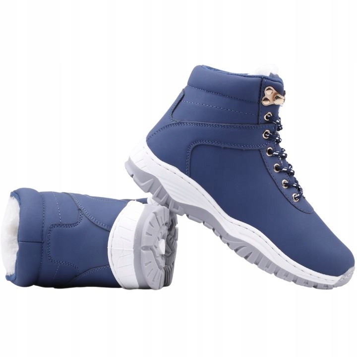 BUTY SPORTOWE DAMSKIE ZIMOWE MOCNO OCIEPLANE ŚNIEGOWCE TRAPERY GRANATOWE Marka inna