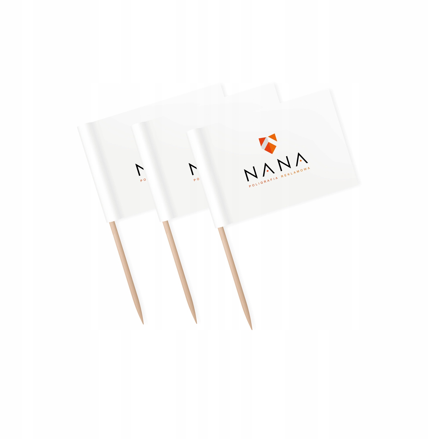 50 szt. Mini flagi flagietki reklamowe pikery z nadrukiem logo na eventy