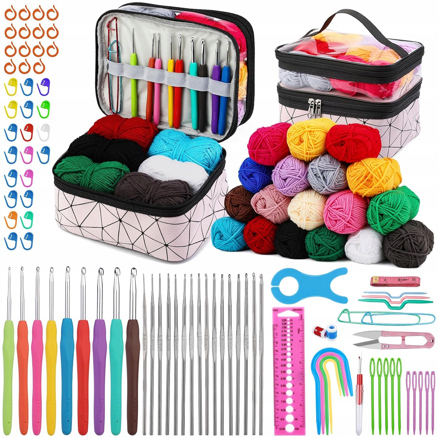 Sada na háčkování příze značky příslušenství 105 ks V Pouzdru