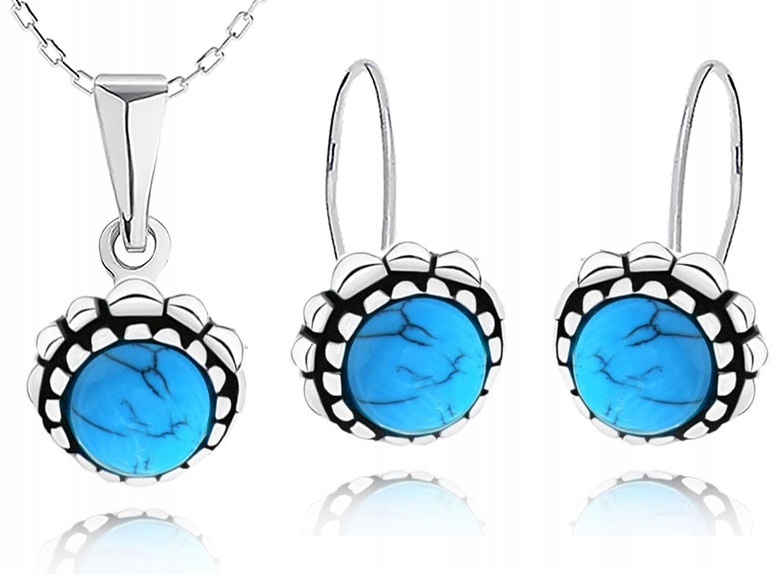 

Srebrny Komplet Biżuterii Z Turkusami Próba 925