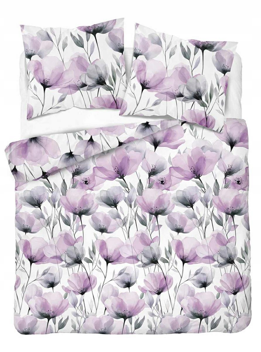 Povlečení 220x200 bílé s akvarelovými fialovými květy Floral Harmony