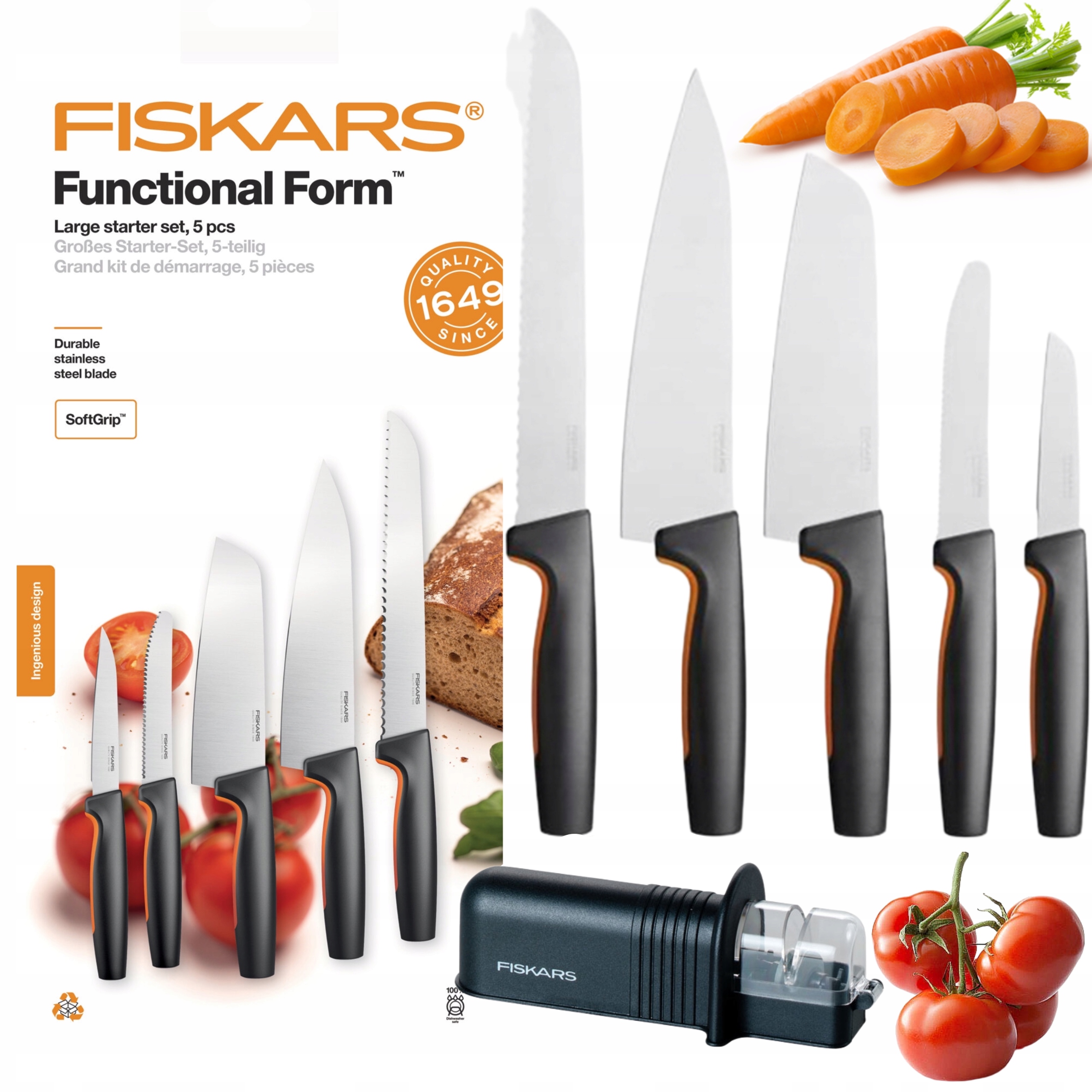 Sada 5 Nožů V Krabičce Fiskars Ff Komplet Nože Ostré Brousek