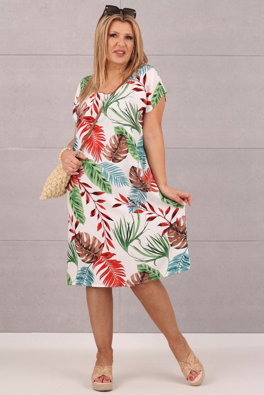 SUKIENKA NA LATO W LIŚCIE DUŻE ROZMIARY WZORZYSTA LUŹNA NA PLAŻĘ PROSTA Kolor dodatkowy wielokolorowy