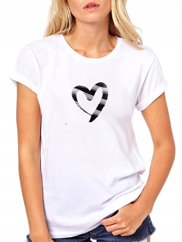 T-SHIRT KOSZULKA DAMSKA Z NADRUKIEM SERCE p S