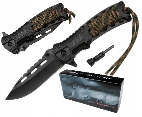 Hastaa Nóż Składany Taktyczny Survivalowy Krzesiwo Paracord Gwizdek 3W1