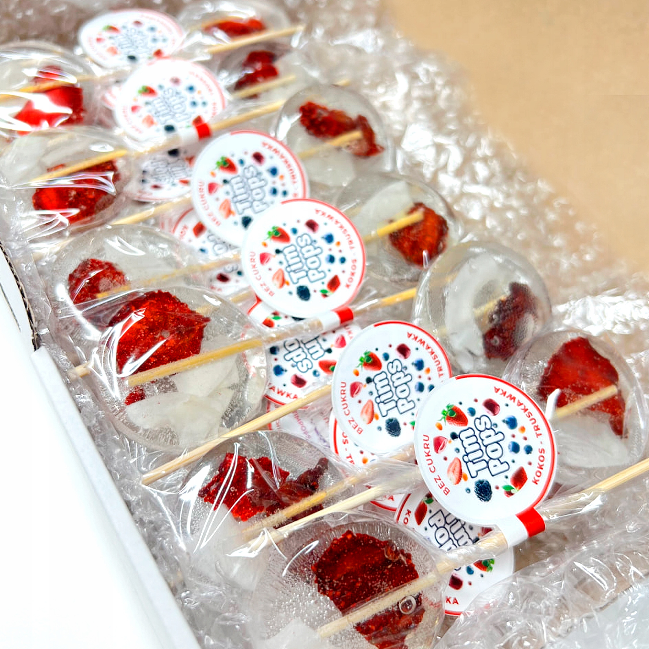 Sada 25 lízátek TimPops (bez cukru) – Kokos – Jahoda – Na Valentýna