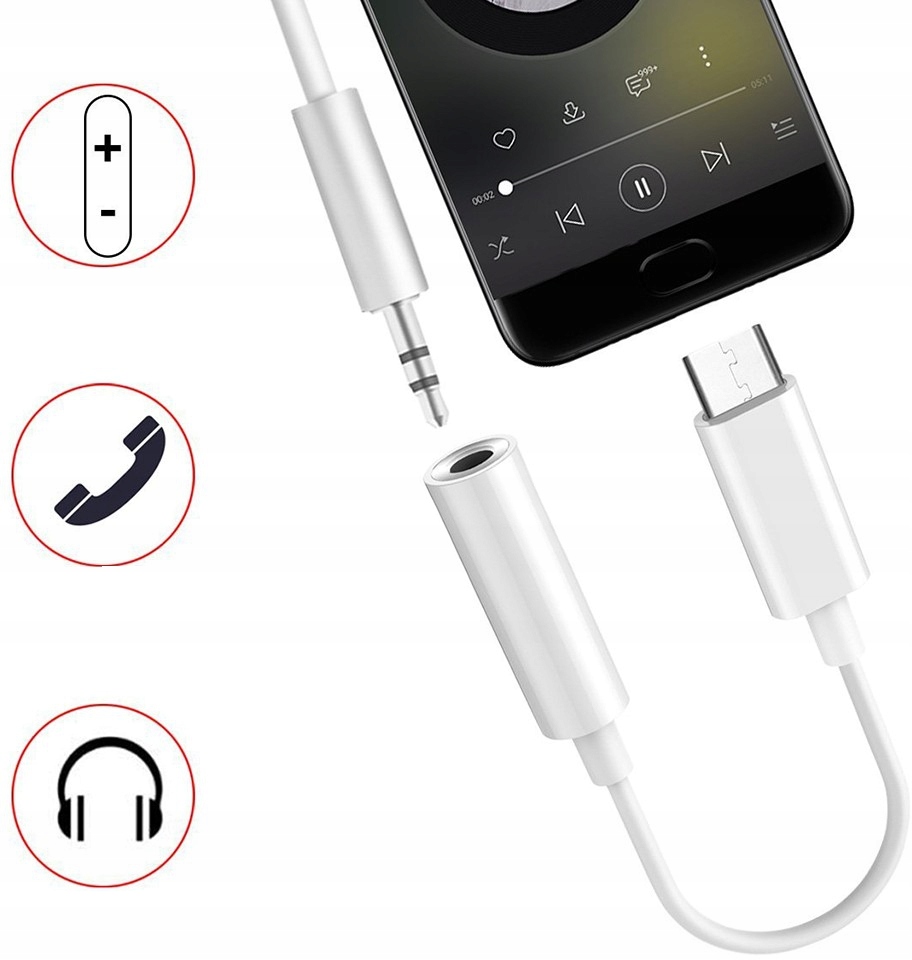 ADAPTER PRZEJŚCIÓWKA KABEL PRZEWÓD USB-C DO GNIAZDA SŁUCHAWEK MINI JACK Długość kabla 0.05 m