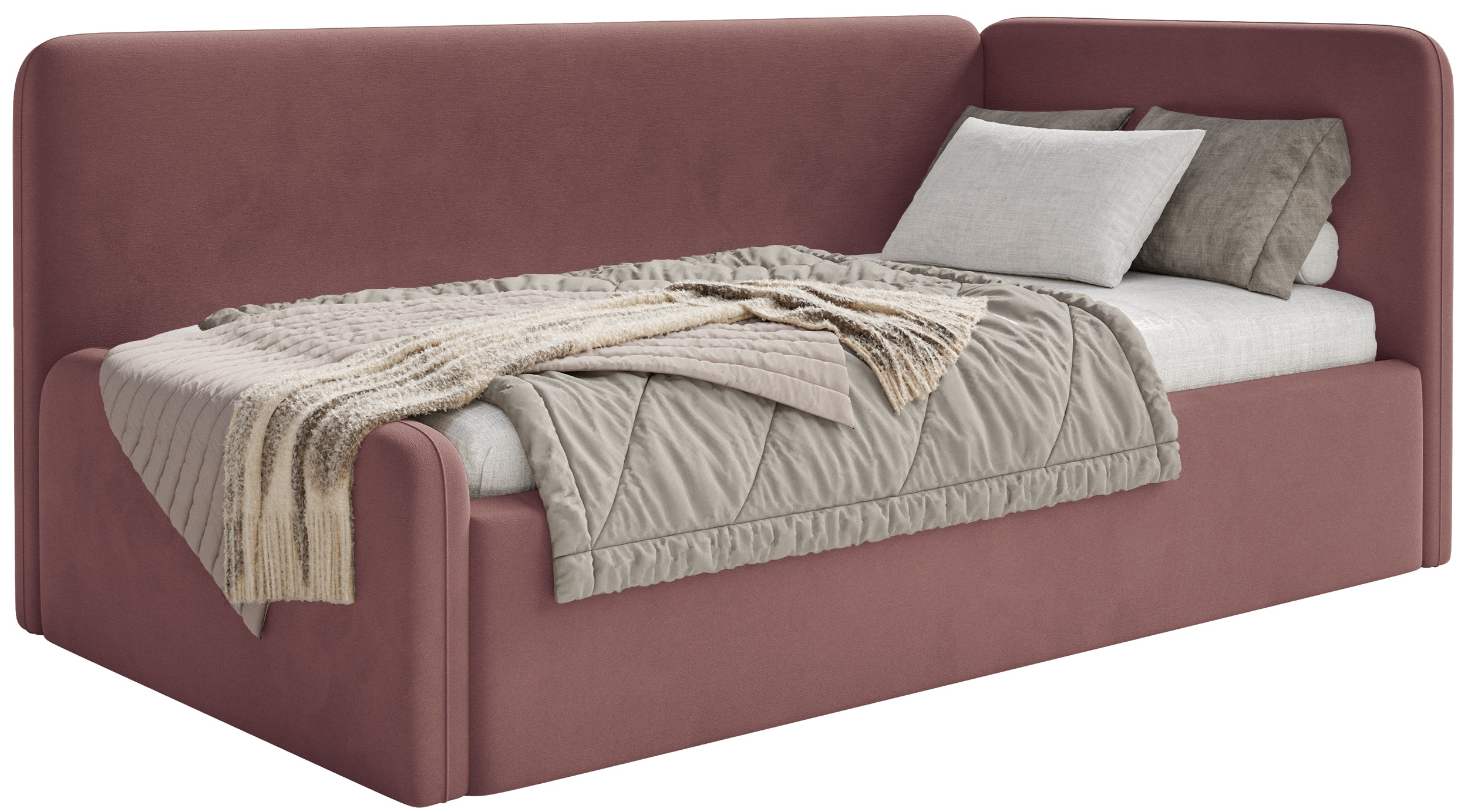 Postel pro mláděž 90x200 cm Fanklo růžová velurová pravá matrace