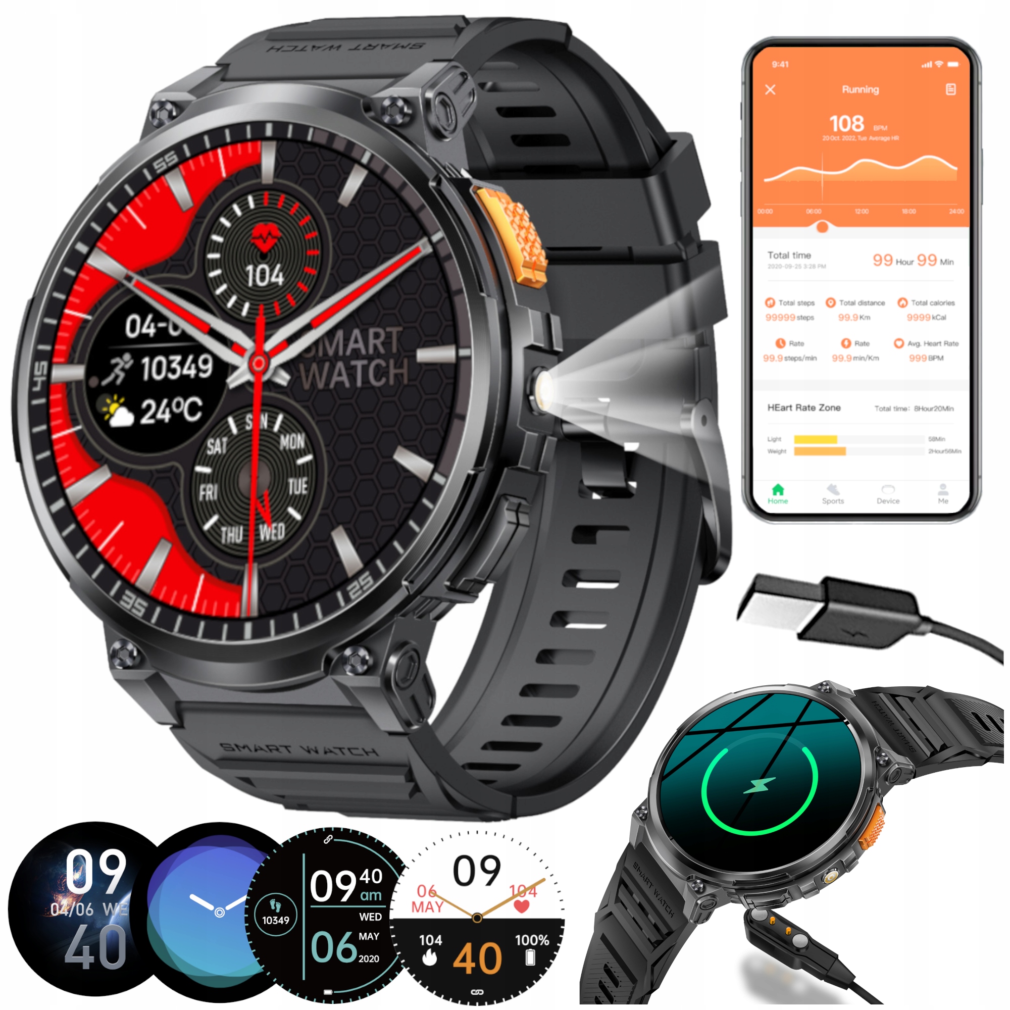 Pánske inteligentné hodinky GlacierX Giant 730 mAh Masívne Vodotesné Menu Pl