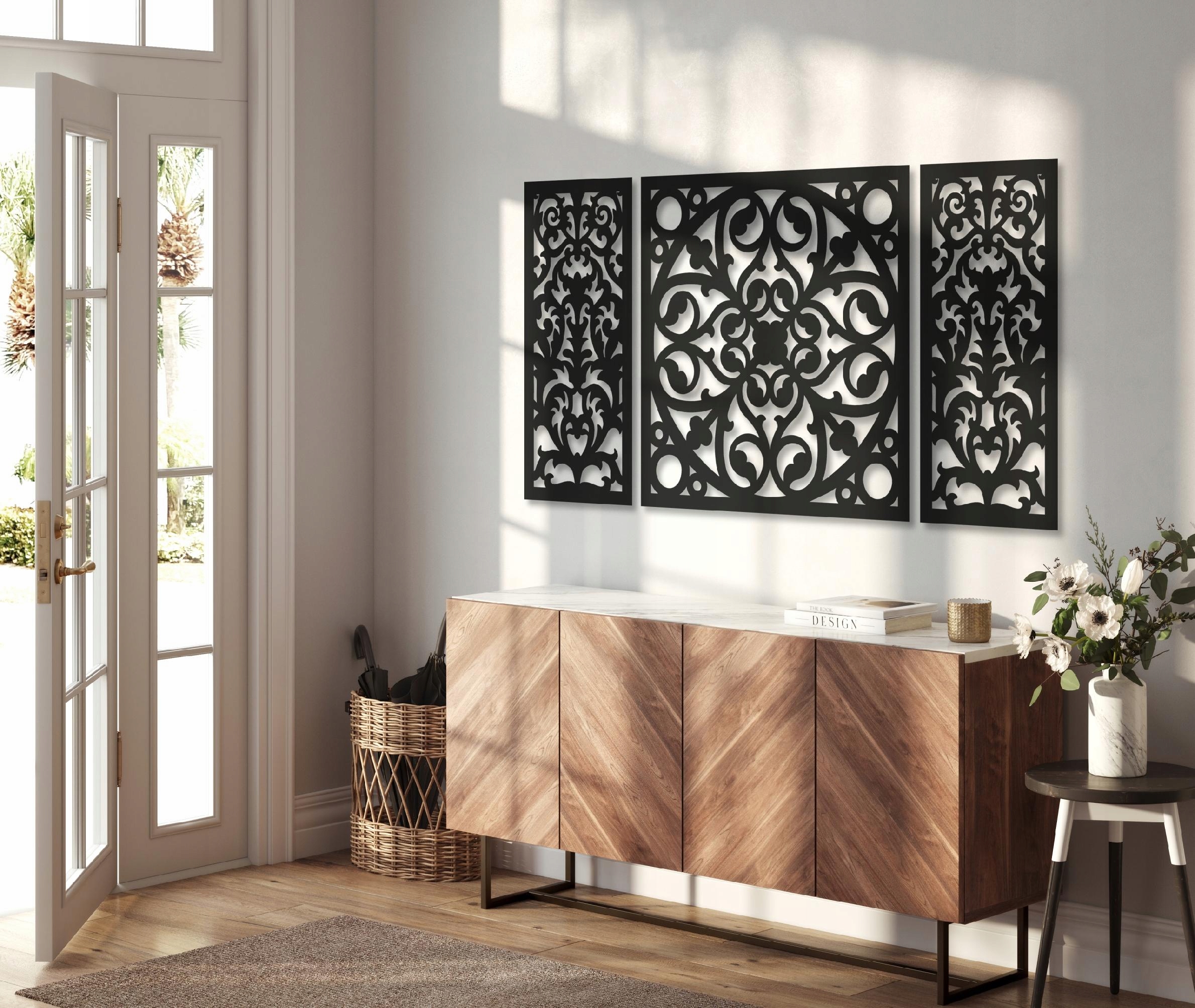 OBRAZ AŻUROWY MANDALA GEOMETRYCZNY DUŻY TRYPTYK DEKORACJA ŚCIENNA OZDOBA XL Cechy dodatkowe z ramą ozdobną