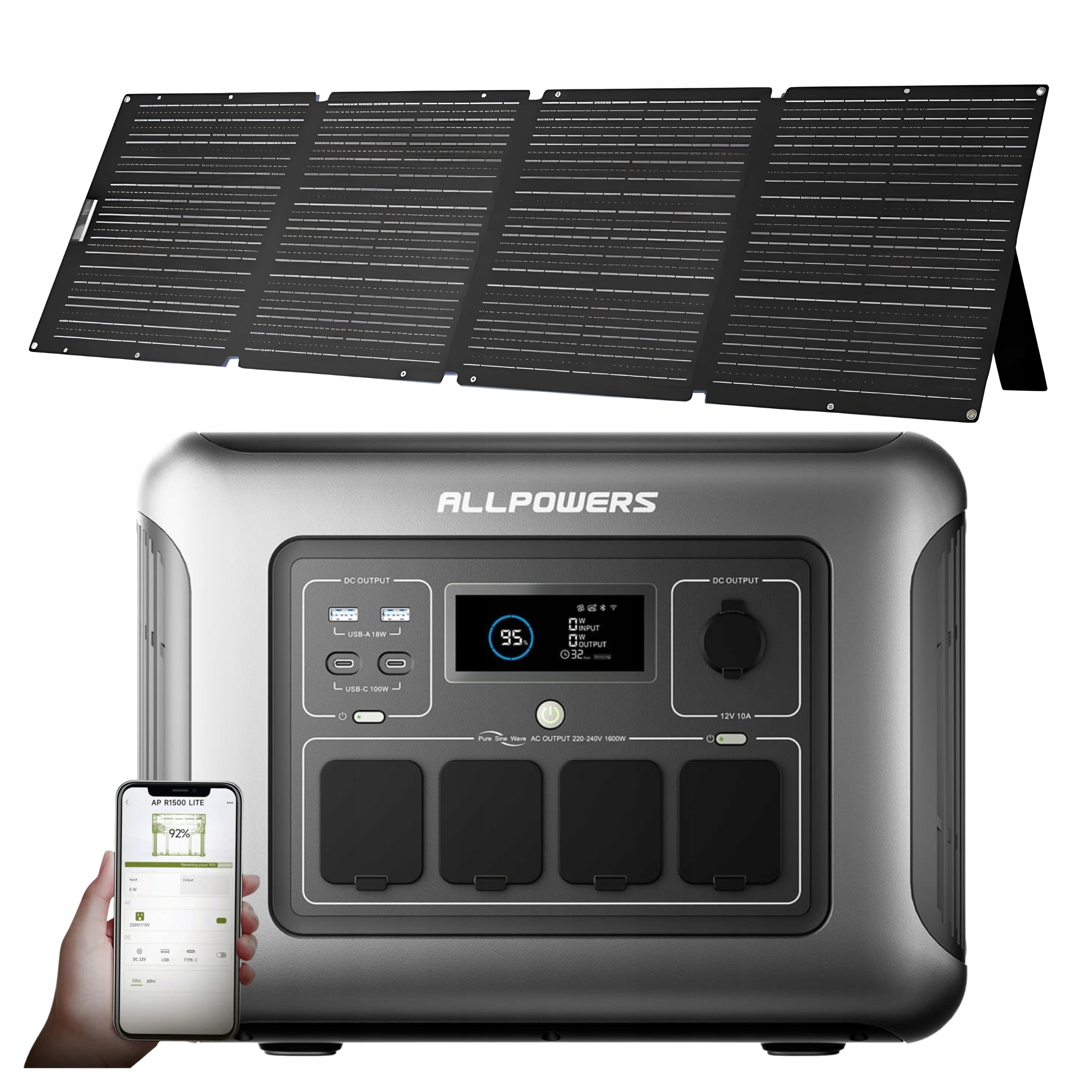 Sada napájecí stanice 1600 W/1056 Wh s přenosným solárním panelem 200 W