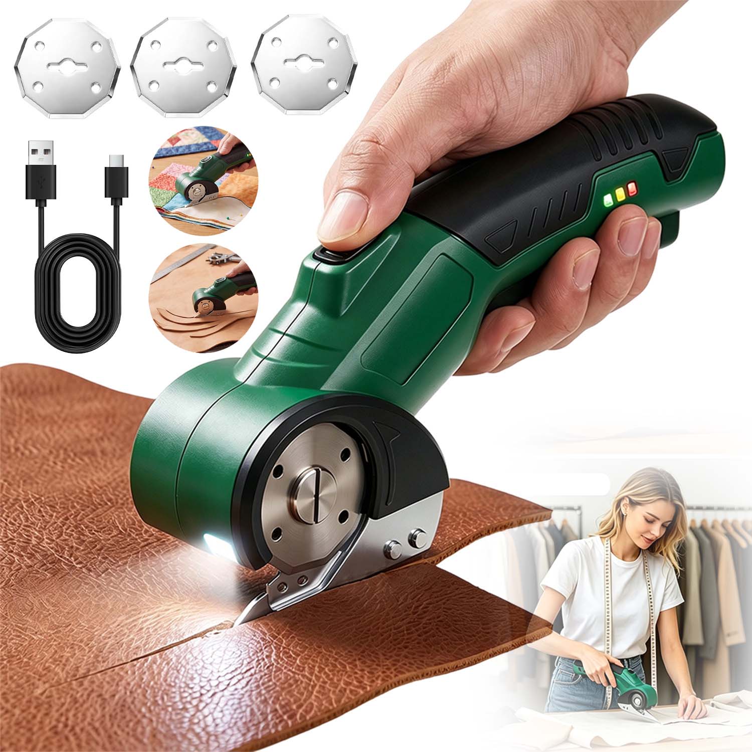 Elektrický Řezací Stroj Na Tkaniny, Nůžky S Čepelí, Nabíjení Přes Usb