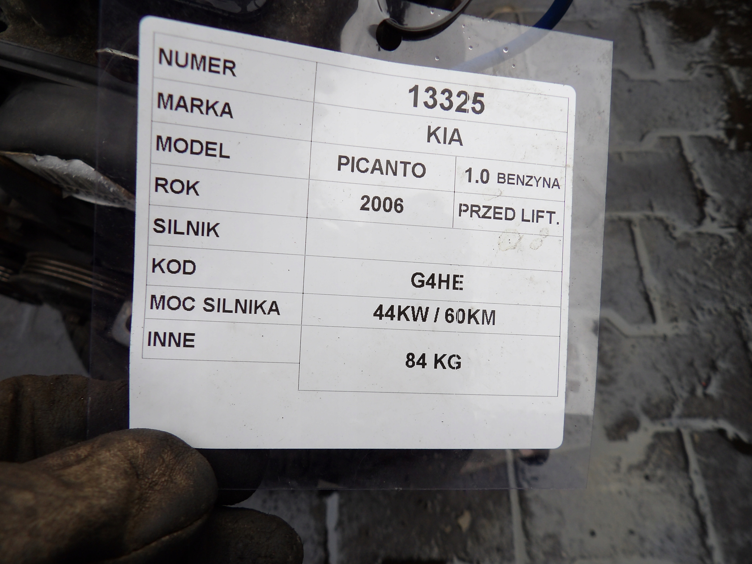 Kia Picanto 1,0B 44KW 60KM engine complete G4HE