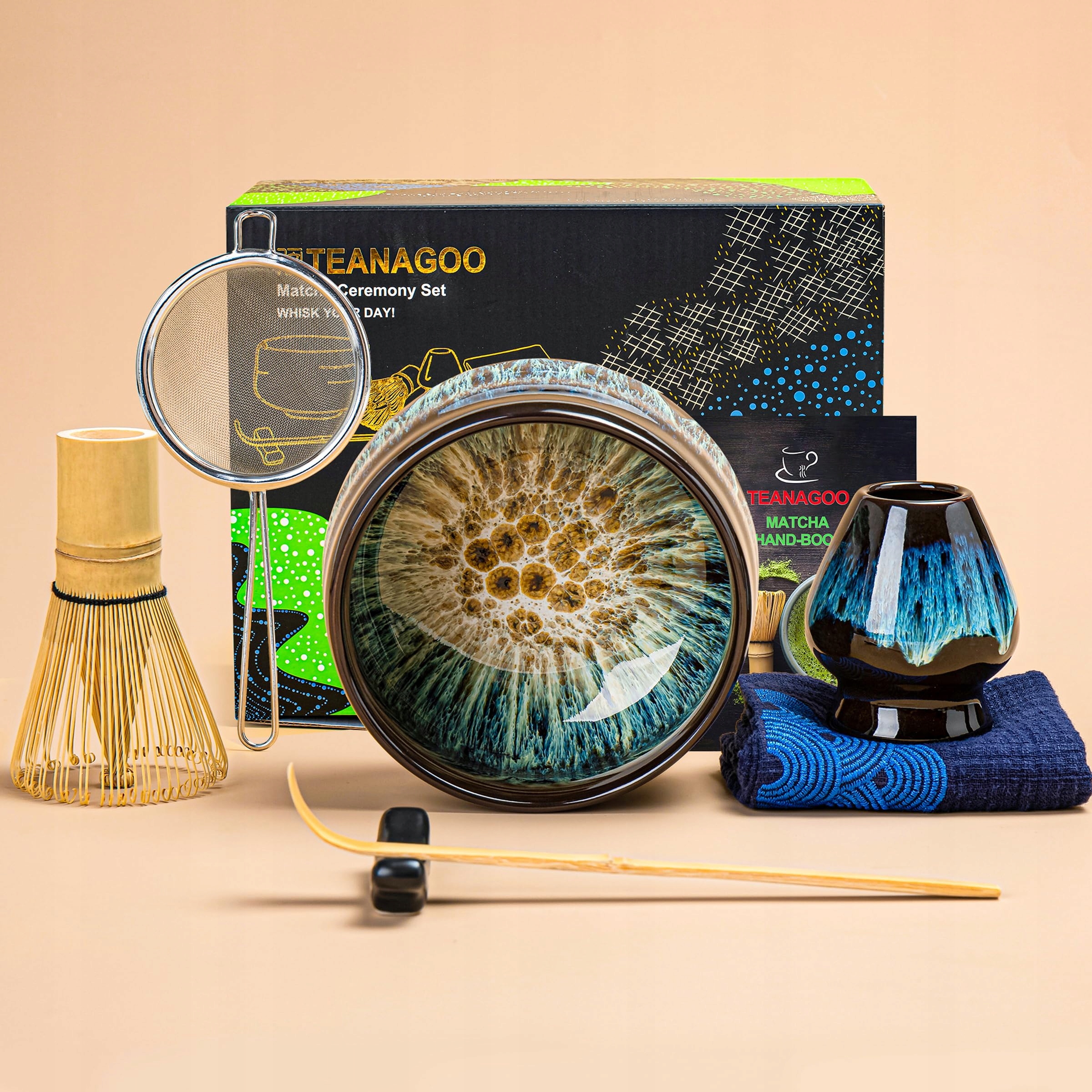 Levně Teanagoo Sada na čaj Matcha s bambusovou miskou, metličkou a sítkem