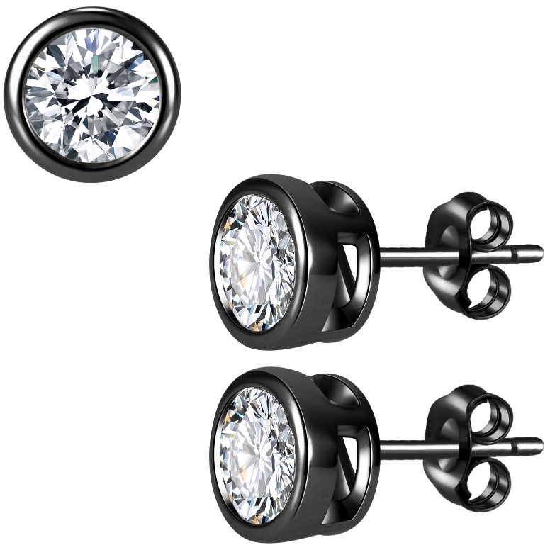 MĘSKIE SREBRNE KOLCZYKI RODOWANE CZARNE, KOLCZYKI SZTYFTY WKRĘTKI SREBRO